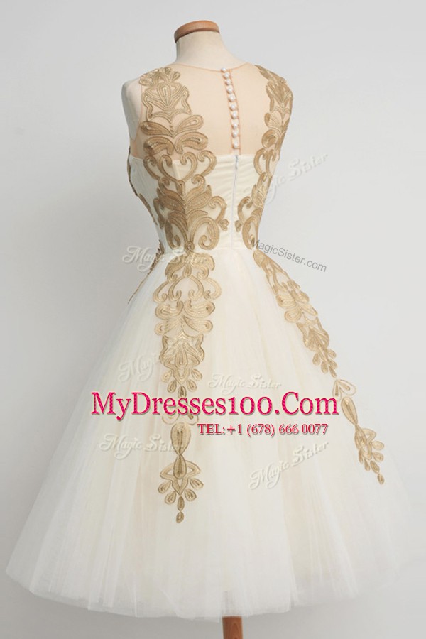 Lovely Champagne High-neck Neckline Lace Cocktail Dress Sleeveless Zipper