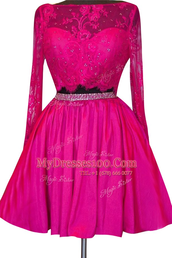 Teal Long Sleeves Beading and Lace Mini Length