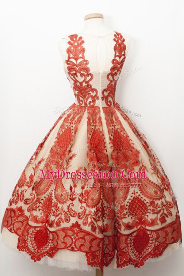 Popular Red Sleeveless Tulle Zipper Evening Dress for Prom and Party