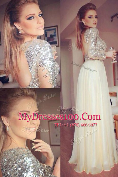 Custom Made Scoop Long Sleeves Sequins Backless Evening Dresses
