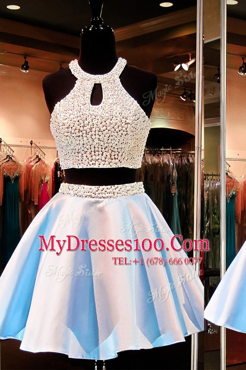 Beauteous Mini Length Blue Prom Dresses Scoop Sleeveless Zipper