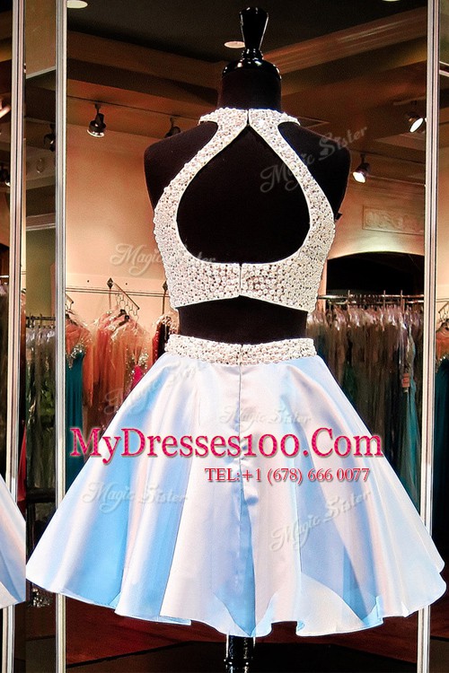 Beauteous Mini Length Blue Prom Dresses Scoop Sleeveless Zipper