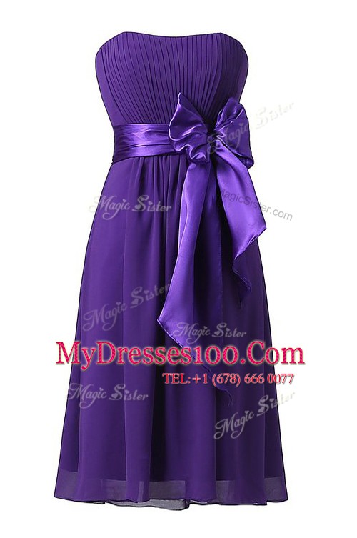 Black Zipper Prom Gown Sashes ribbons and Ruching Sleeveless Knee Length
