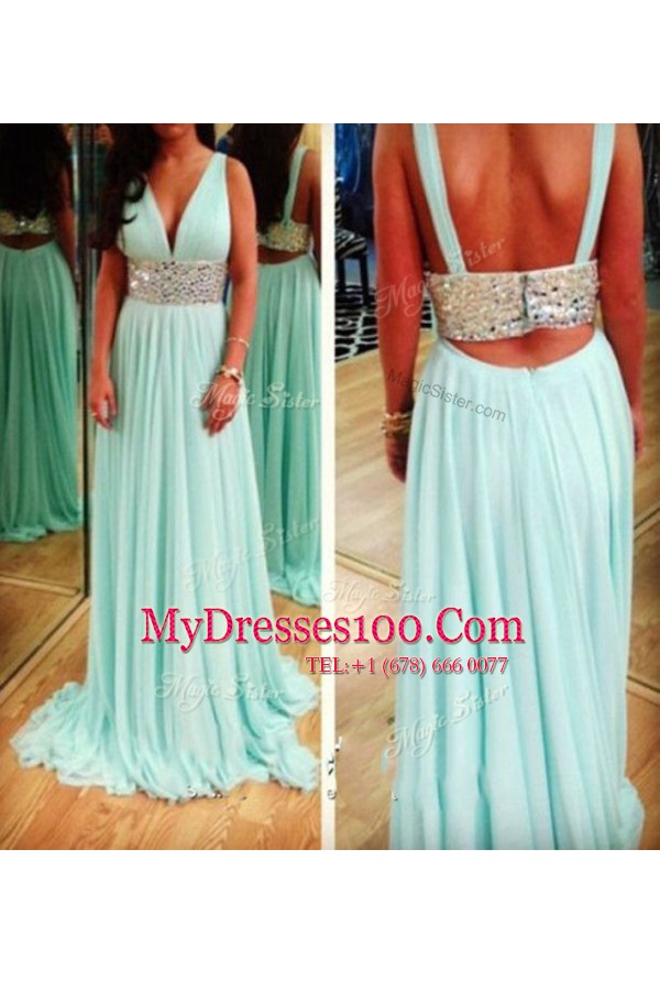 Designer Chiffon Sleeveless Floor Length Prom Gown and Beading
