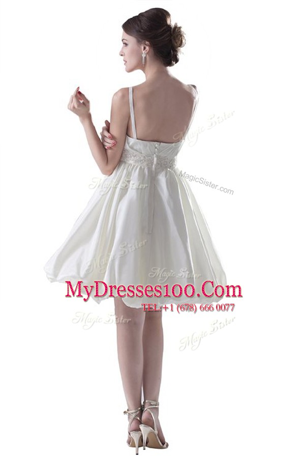 Eye-catching Royal Blue A-line Satin Spaghetti Straps Sleeveless Beading Knee Length Zipper Evening Dresses