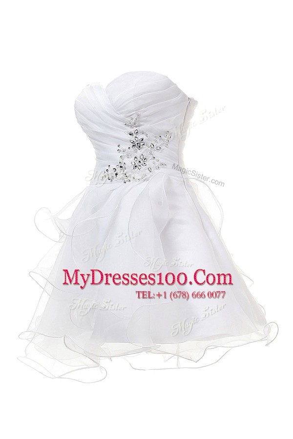 Simple Knee Length Criss Cross Party Dresses White for Prom and Party with Appliques