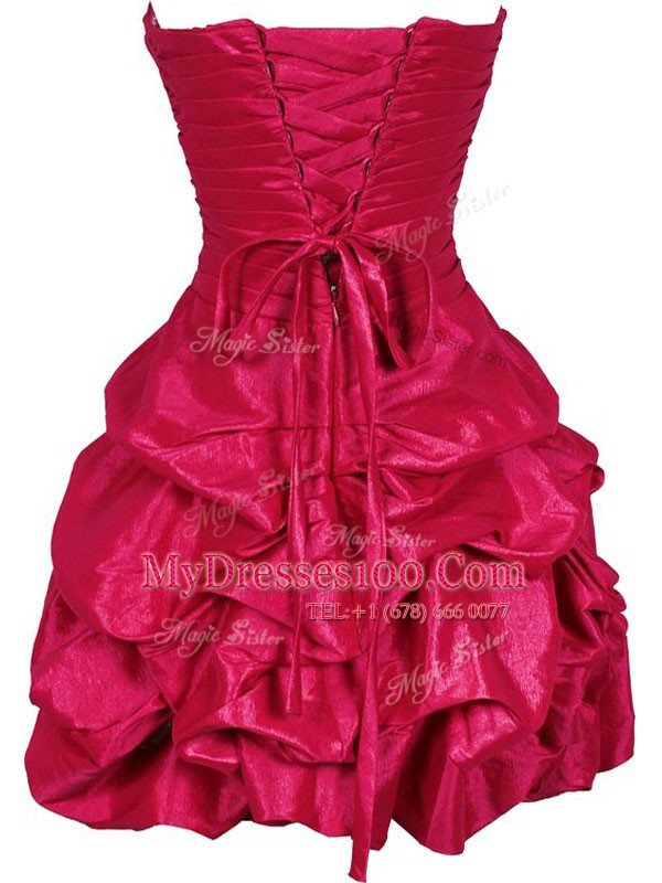Gorgeous Hot Pink Ball Gowns Sweetheart Sleeveless Taffeta Mini Length Lace Up Ruching Cocktail Dress
