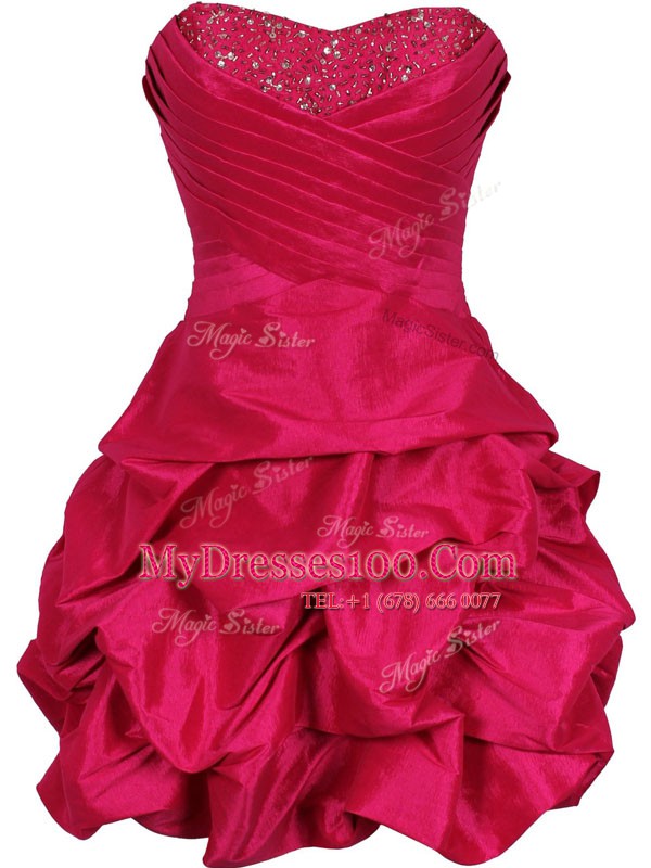 Gorgeous Hot Pink Ball Gowns Sweetheart Sleeveless Taffeta Mini Length Lace Up Ruching Cocktail Dress