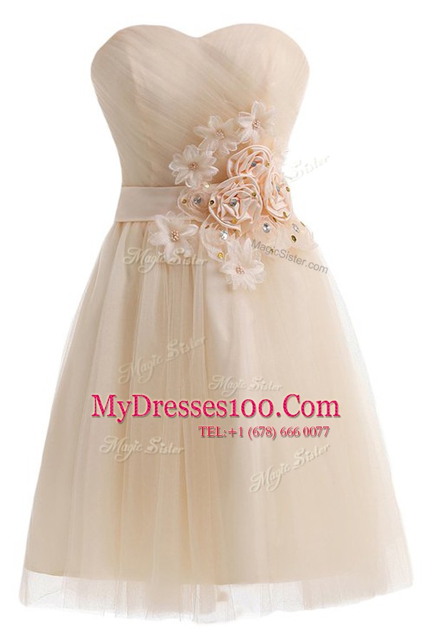 Knee Length Champagne Sweetheart Sleeveless Lace Up