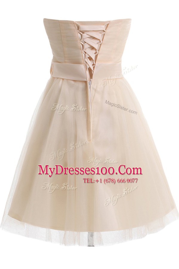 Knee Length Champagne Sweetheart Sleeveless Lace Up