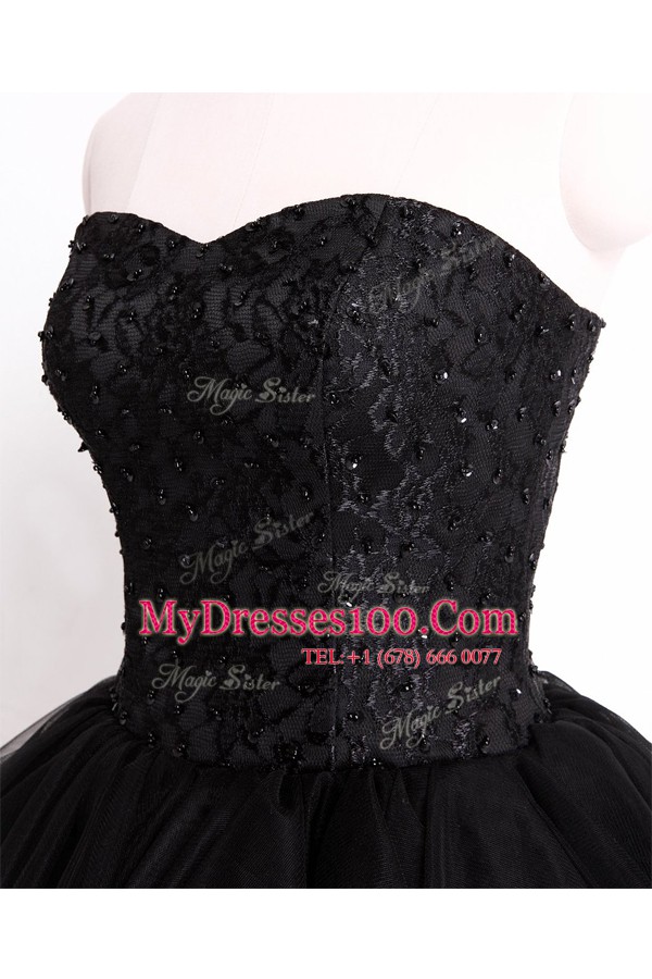 Trendy Sequins Sweetheart Sleeveless Lace Up Evening Wear Black Tulle
