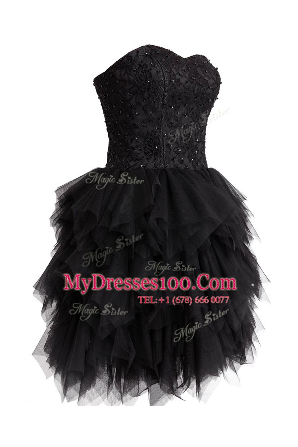 Trendy Sequins Sweetheart Sleeveless Lace Up Evening Wear Black Tulle