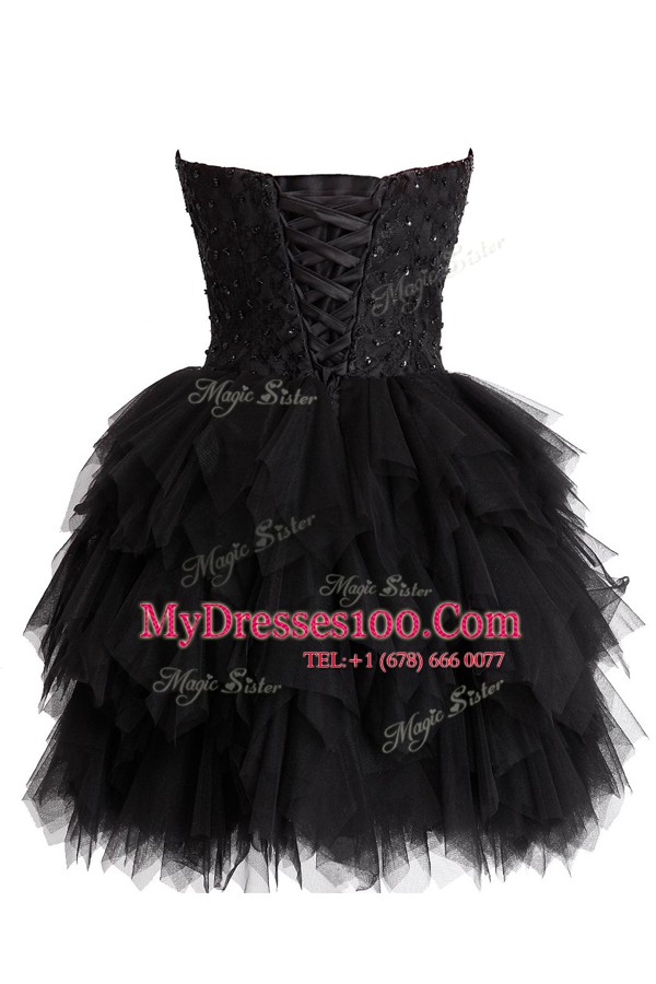 Trendy Sequins Sweetheart Sleeveless Lace Up Evening Wear Black Tulle