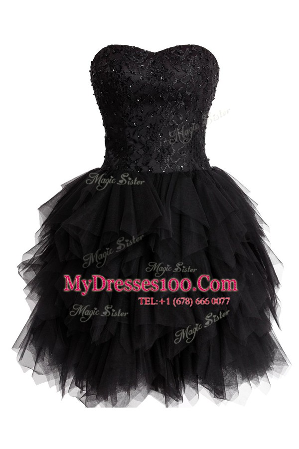 Trendy Sequins Sweetheart Sleeveless Lace Up Evening Wear Black Tulle