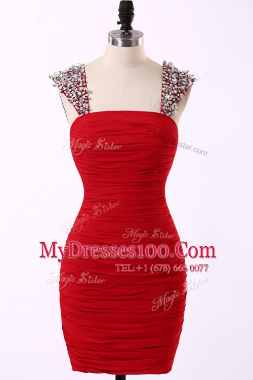 Modern Red Sleeveless Mini Length Beading Zipper Juniors Party Dress