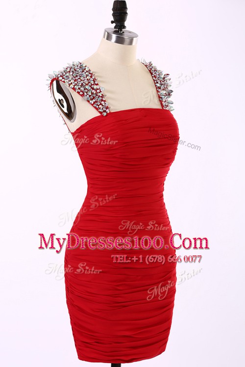 Modern Red Sleeveless Mini Length Beading Zipper Juniors Party Dress