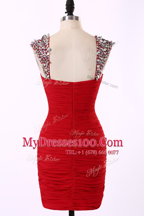 Modern Red Sleeveless Mini Length Beading Zipper Juniors Party Dress