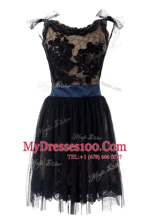 Fancy Knee Length Black Cocktail Dress Scoop Sleeveless Backless