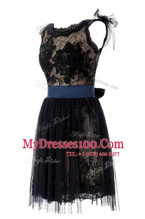 Fancy Knee Length Black Cocktail Dress Scoop Sleeveless Backless