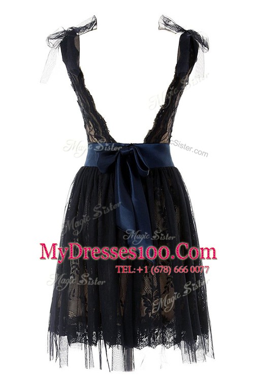 Fancy Knee Length Black Cocktail Dress Scoop Sleeveless Backless