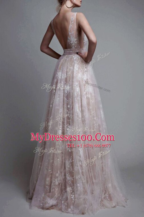 Sleeveless Zipper Floor Length Lace Prom Party Dress