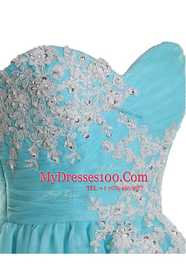 A-line Prom Dress Blue Sweetheart Tulle Sleeveless Floor Length Zipper