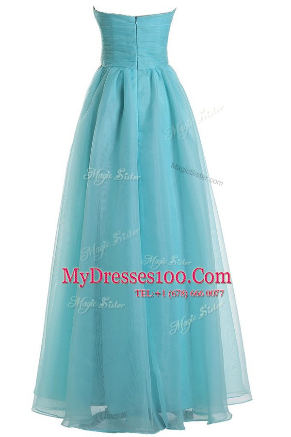A-line Prom Dress Blue Sweetheart Tulle Sleeveless Floor Length Zipper