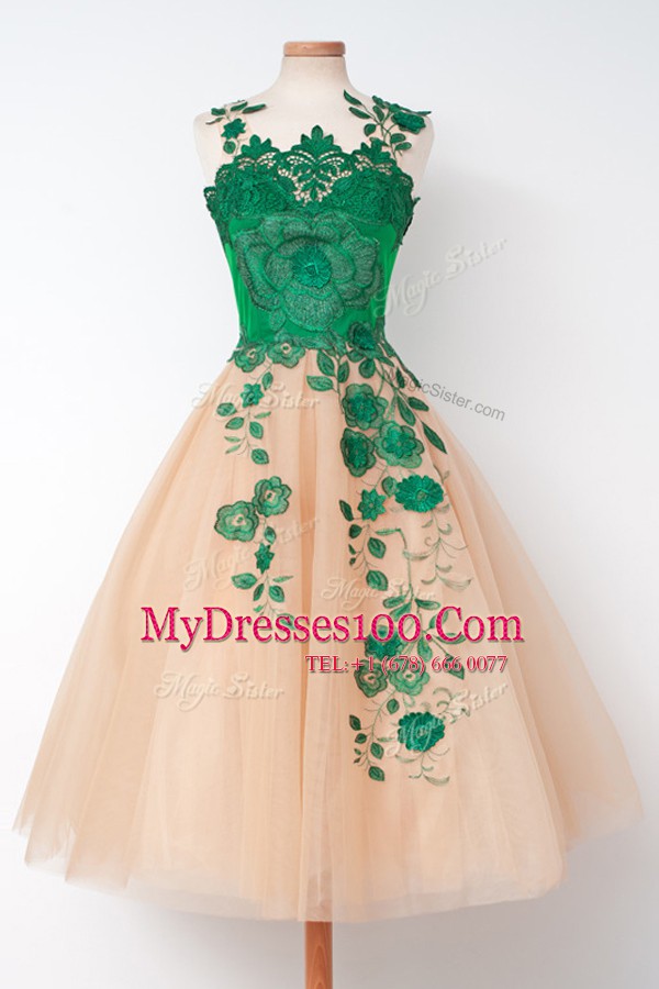 Discount Scalloped Embroidery Club Wear Multi-color Zipper Sleeveless Tea Length