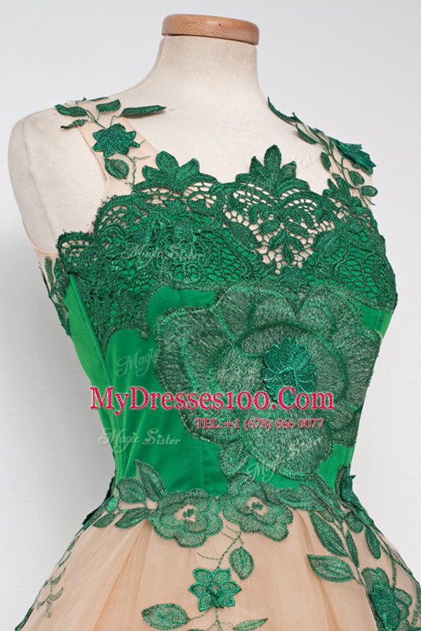 Discount Scalloped Embroidery Club Wear Multi-color Zipper Sleeveless Tea Length