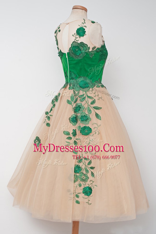 Discount Scalloped Embroidery Club Wear Multi-color Zipper Sleeveless Tea Length