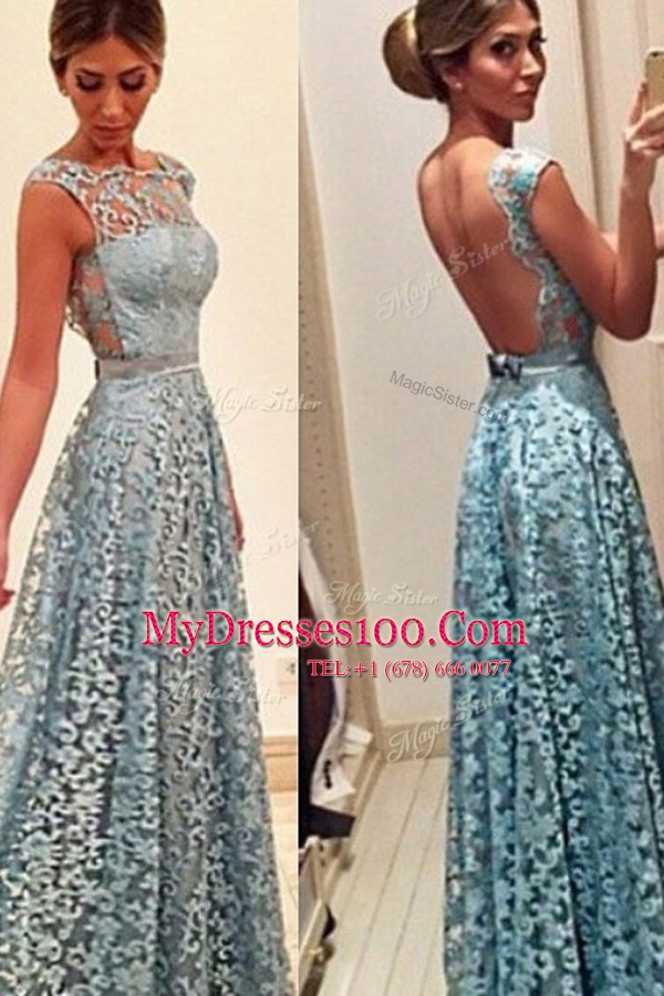 Sumptuous Turquoise Bateau Neckline Lace Prom Evening Gown Sleeveless Backless