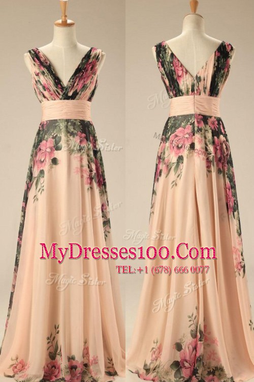 Fine Embroidery and Belt Champagne Zipper Sleeveless Sweep Train