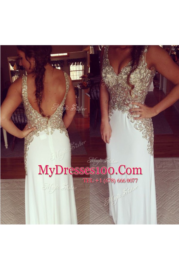 White Sleeveless Embroidery Floor Length