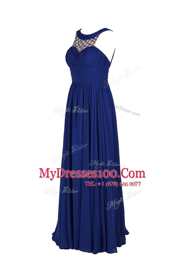 Stylish Watermelon Red Scoop Neckline Beading Prom Gown Sleeveless Zipper