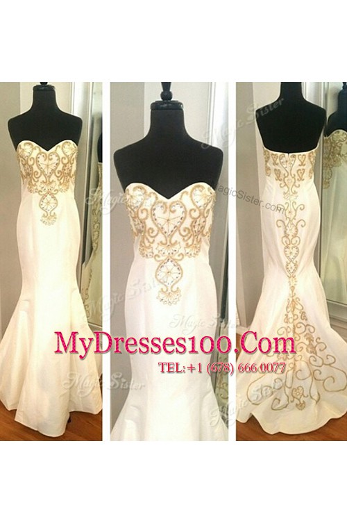Mermaid White Sleeveless Beading and Appliques Floor Length Evening Dress