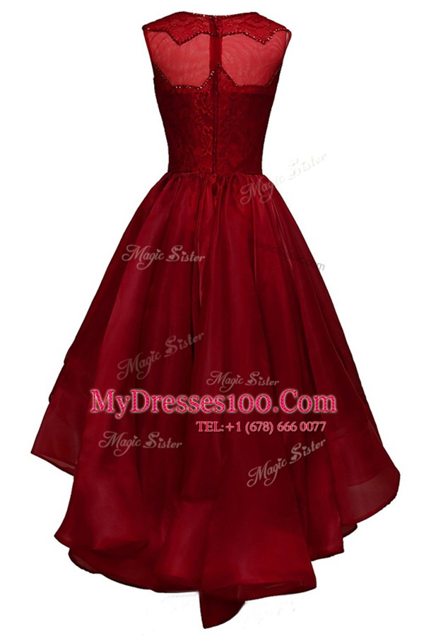 Wine Red Zipper Bateau Beading Prom Party Dress Organza Sleeveless