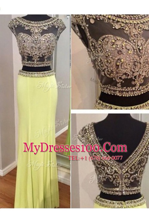 Spectacular Yellow Green Scoop Neckline Beading Prom Dresses Sleeveless Zipper