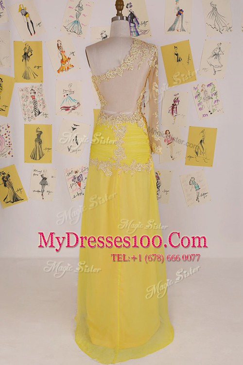 Organza One Shoulder Sleeveless Side Zipper Appliques Homecoming Gowns in Yellow
