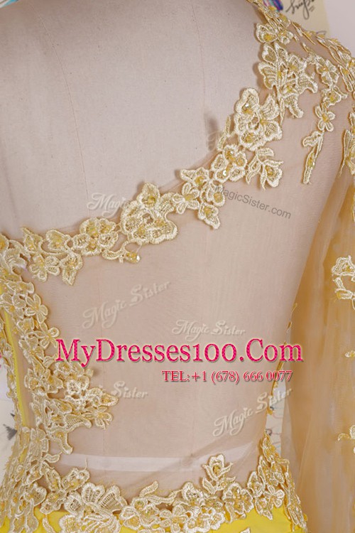 Organza One Shoulder Sleeveless Side Zipper Appliques Homecoming Gowns in Yellow