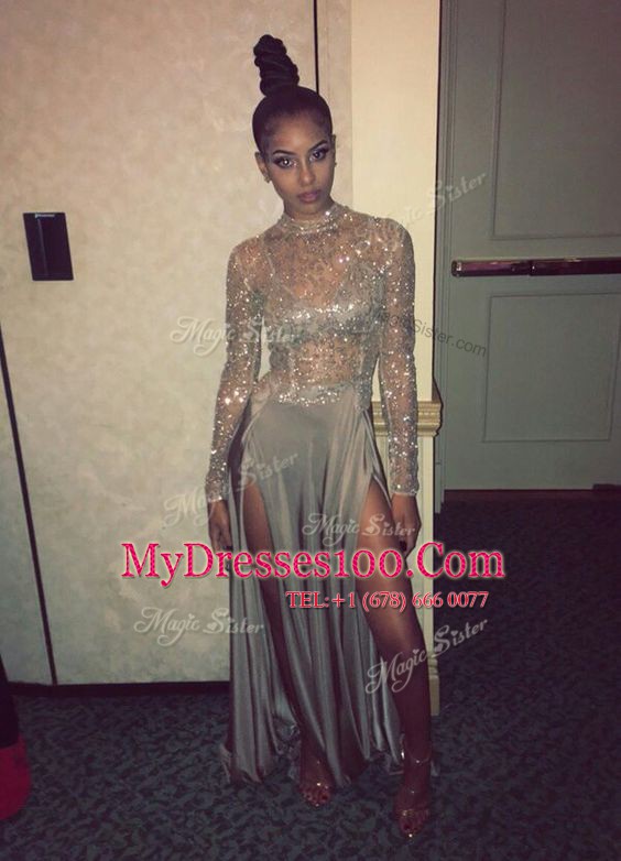 Sweet Scoop Long Sleeves Zipper Floor Length Beading Prom Dresses