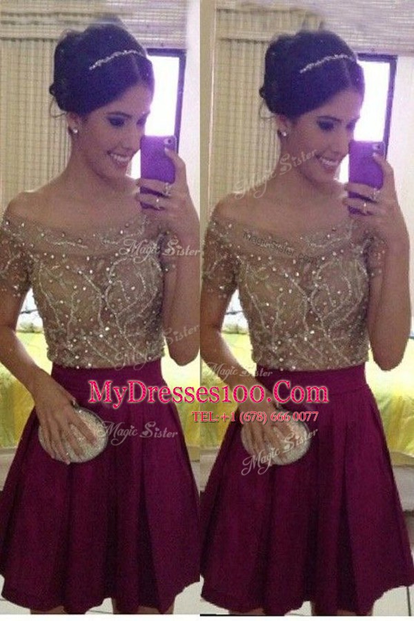 Superior Off the Shoulder Burgundy Sleeveless Chiffon Zipper Prom Party Dress for Prom and Party