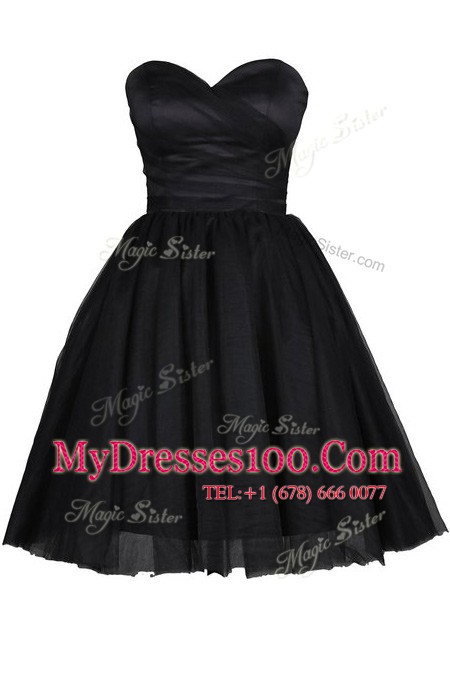 Adorable Black Sleeveless Ruching and Belt Knee Length Prom Gown
