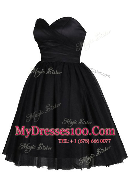 Adorable Black Sleeveless Ruching and Belt Knee Length Prom Gown