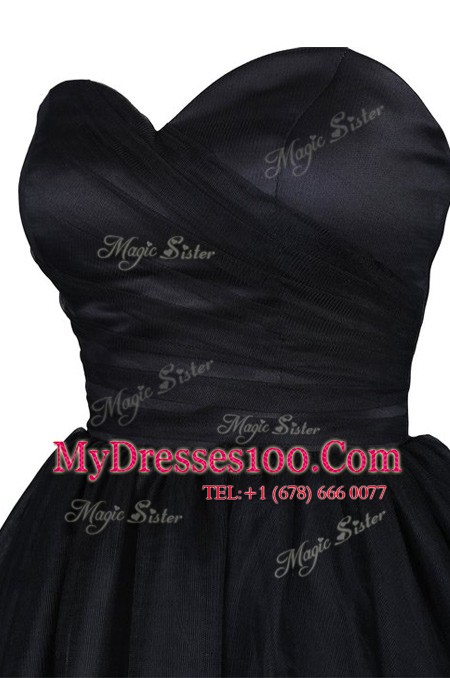 Adorable Black Sleeveless Ruching and Belt Knee Length Prom Gown
