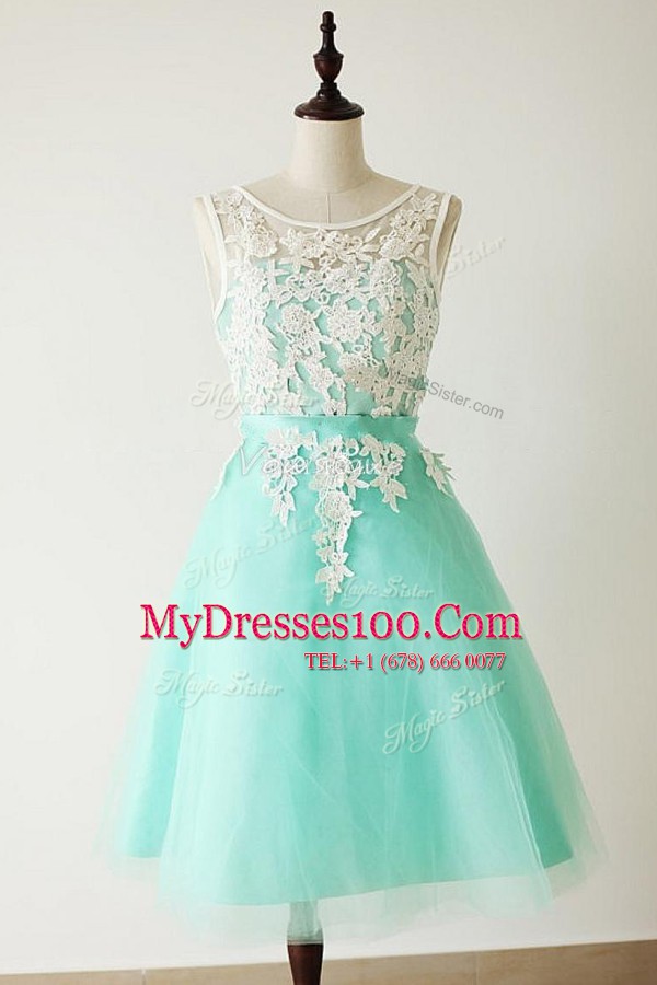 Knee Length Apple Green Dress for Prom Bateau Sleeveless Zipper