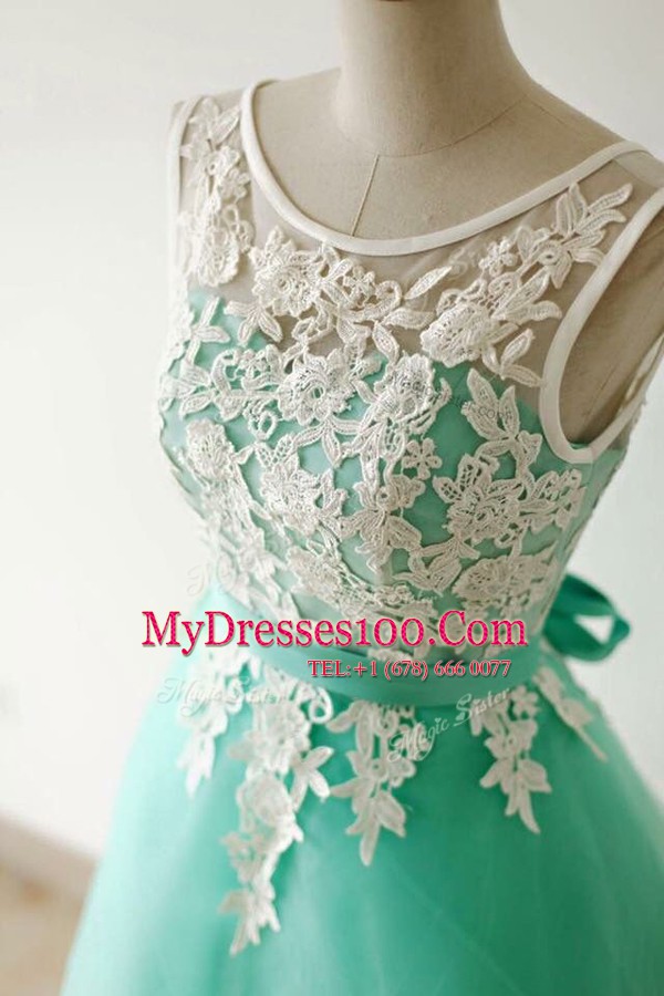 Knee Length Apple Green Dress for Prom Bateau Sleeveless Zipper