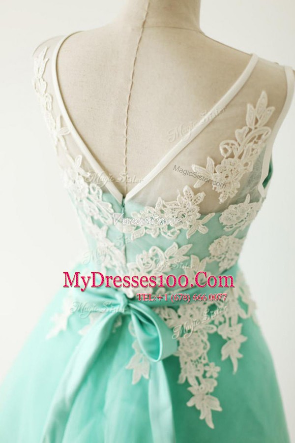 Knee Length Apple Green Dress for Prom Bateau Sleeveless Zipper