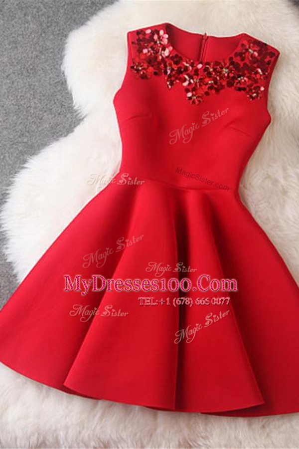 Best Red Scoop Zipper Beading Prom Dresses Sleeveless