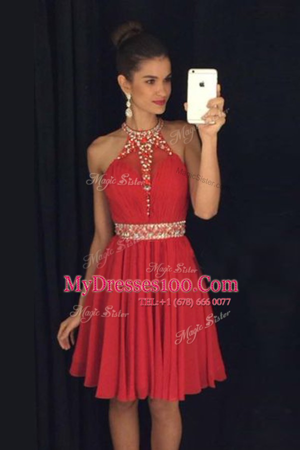 Perfect Scoop Mini Length Royal Blue Cocktail Dresses Chiffon Sleeveless Beading