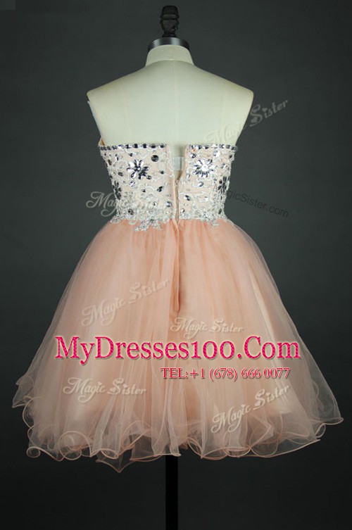 Gorgeous Sweetheart Sleeveless Evening Dress Knee Length Sashes ribbons Peach Tulle
